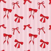 Red bows on pink stripe pattern. Set of ribbon wallpaper design. vector