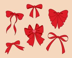 Set of red bows. Ribbon collection. vector