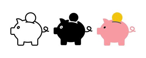 Piggy bank icon set. for mobile concept and web design on white background vector