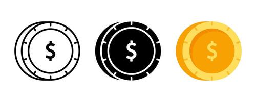 Coin icon set. for mobile concept and web design on white background vector