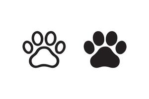 Paw print icon set in outline and solid style vector