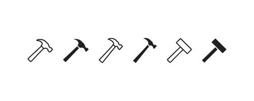 Hammer icon collection in multiple styles vector