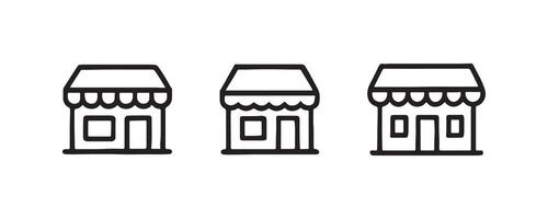 Storefront icons with awning in outline style vector