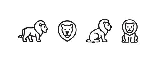 Lion icon set in outline style with various views vector