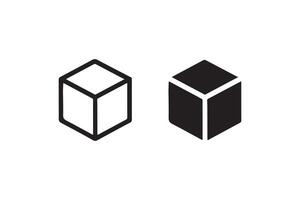 3D cube icon in outline and solid style vector