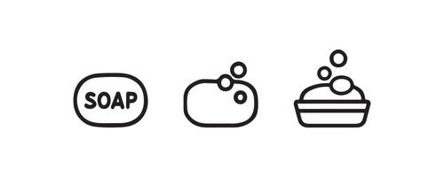 Soap bar icon set with bubbles and tray vector
