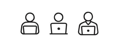 Laptop user icon set for work and online activity vector