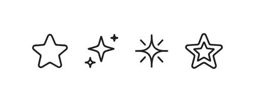 Outlined star and sparkle icons in black vector