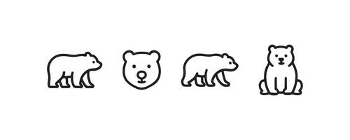 Bear icon set in walking, sitting and face views vector