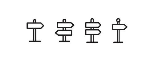 Direction signpost icons in black outline vector