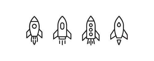 Rocket icon set in minimal outline style vector