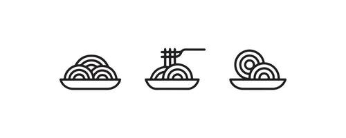 Pasta and noodles line icon set vector