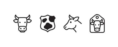 Cow and cattle icon set in minimal style vector