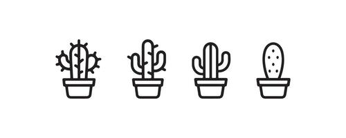 Cactus icon set in pots outline style vector