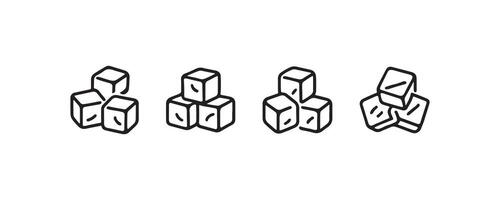 Ice cube icon set in black outline vector