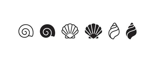 Seashell icon collection in outline and solid vector