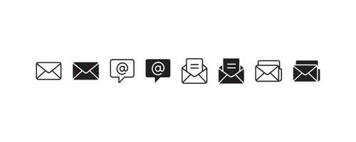 Email and message icon collection in black vector