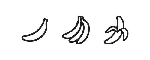 Banana icon set with bunch and peeled variations vector