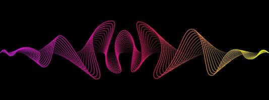 Abstract neon wavy dotted lines of the sound wave. Dynamic pulsating wave. Musical concept, symbols of the frequency of digital music illustration on a black background vector