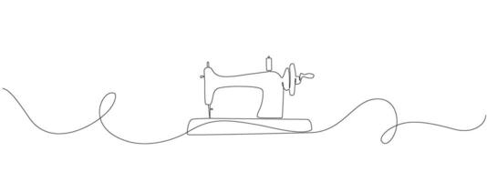 Tailoring tools for sewing garments in one continuous line. Sewing machine, threads in a simple linear style. Concept of needlework. editable illustration vector