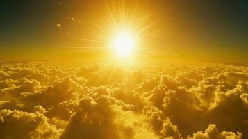 Golden Hour Above the Clouds A Radiant Sky View Aerial Photography photo