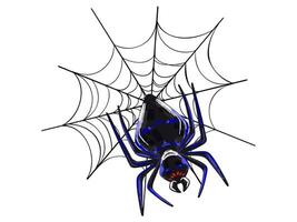 Creepy spider in a web - stylized illustration of a black insect with red eyes and fangs, perfect for creepy set design, horror concepts, biological posters and insect-themed graphics vector