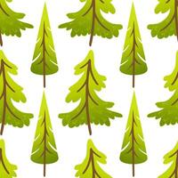 Seamless pattern with cartoon fir trees with trunks. Cute stylized pine tree background in flat design. Winter forest illustration for fabric, kids products, wrapping paper and woodland themes. vector
