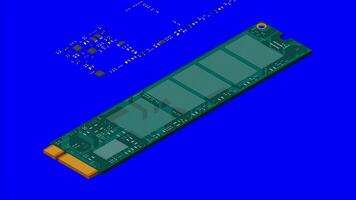 Isometric solid state drive animation. Drive ssd storage illustration. SSD M.2 animation. Computer hardware components. 4K animation video