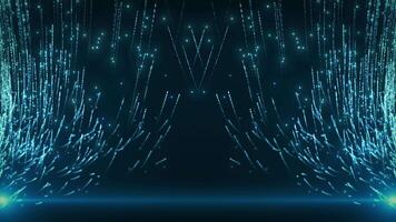 Abstract digital background with glowing neon curved particle lines flying upwards. motion of flow of glowing bright particle lines. connection visualization. Seamless loop abstract background video