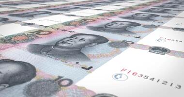 Series of banknotes of ten renminbi yuan yen chinese with the face of the communist dictator Mao Tse Tung rolling on screen, coins of the world, cash money, loop video