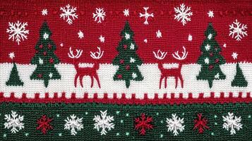 Festive Knitted Christmas Pattern with Trees Reindeer and Snowflakes photo