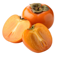 Fresh persimmons cut open on a transparent background for culinary use png