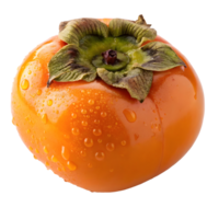 Fresh persimmon with water droplets displayed on a transparent background png