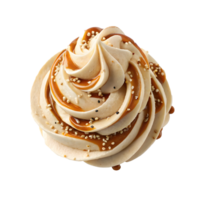 Soft swirl dessert with caramel drizzle and sprinkles in a simple setting png