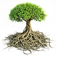 Healthy Green Tree with Light Color Trunk and Circular Root Pattern png