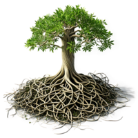 Tree with Complex Exposed Roots in Natural Artistic Style png