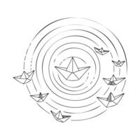 Paper boats floating in swirling water patterns create a whimsical scene of childhood memories and creativity vector