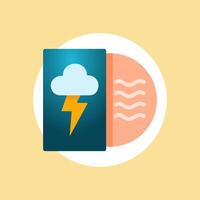Weather icon representing thunderstorm on one side and calm waves on the other side in colorful illustration vector