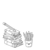 Colorful stationery and stack of books create a cheerful study corner filled with creativity and learning vector