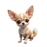 Adorable tan and white chihuahua puppy with large ears and expressive eyes sitting on transparency background, showcasing its playful and curious personality. png