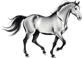 majestic horse with shiny coat gracefully trots across transparent background, showcasing its elegance and beauty in motion. This stunning creature embodies strength and grace. png