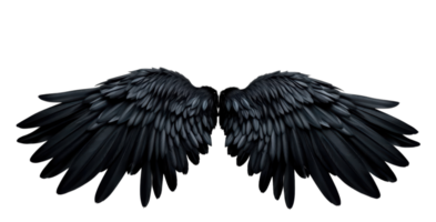 Majestic wings with transparent background create stunning visual effect that captivates viewer. intricate details and dark hues enhance beauty of this ethereal design. png