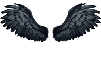 Majestic wings with transparent background create stunning visual effect that captivates viewer. intricate details and dark hues enhance beauty of these wings. png