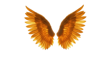 Golden wings with transparent background create stunning visual effect that captivates viewer imagination and evokes sense of freedom and beauty. png