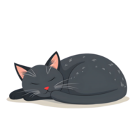 cute black cat peacefully sleeps curled up on transparent background, showcasing its relaxed and serene demeanor. illustration highlights cat soft fur and delicate features. png