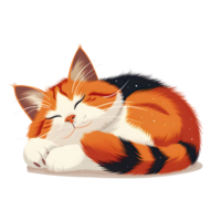 cute orange and white cat peacefully sleeps curled up on transparent background, showcasing its fluffy fur and relaxed expression, evoking sense of calm and warmth. png