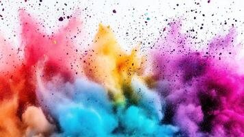 Chromatic Burst A vibrant explosion of colorful powder against a clean white background Dynamic expressive and eyecatching photo
