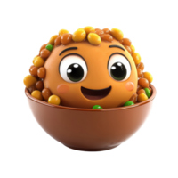 Happy cartoon character with a bowl of colorful beans enjoying a playful moment in a cheerful setting png