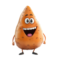 Character with a big smile representing a sweet potato, designed for a fun, engaging atmosphere in a playful context png