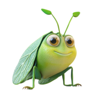Charming green insect character in a whimsical pose against a plain background showcasing its unique design and expression png
